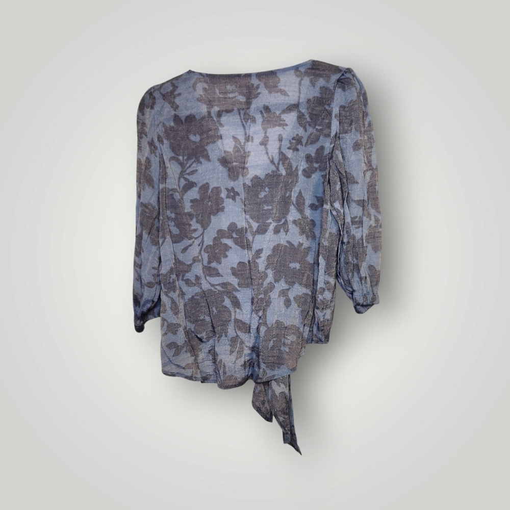 Olivia & Martin M Blue floral Lined Flowy Casual Business Occasion Top - Picture 8 of 14